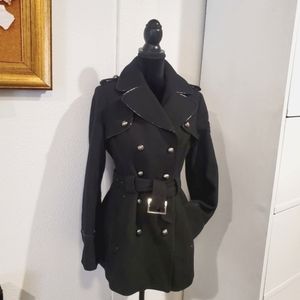 Double breastfed lapel coat with belt black